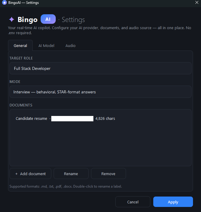 ChatBot general settings