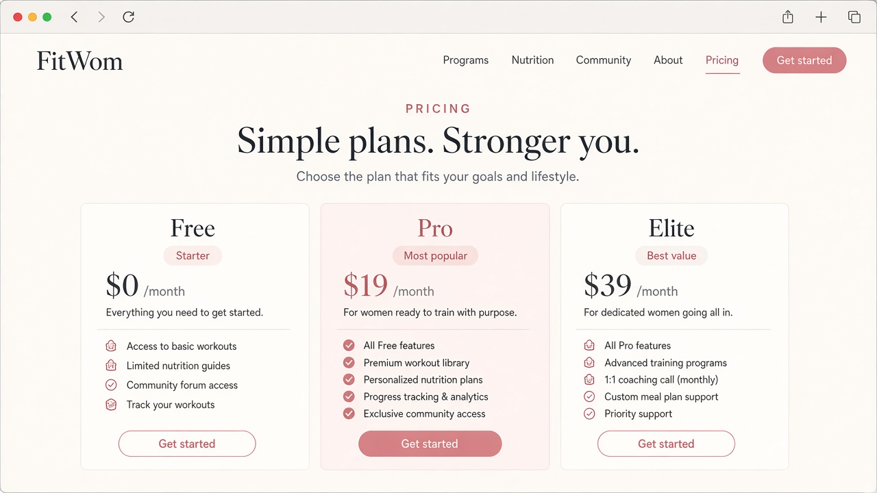 FitWom Web pricing